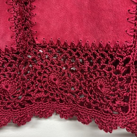 SMH Boutique Red Leather Crocheted Holiday BohoTop Size‎ Medium (M) - Picture 5 of 8